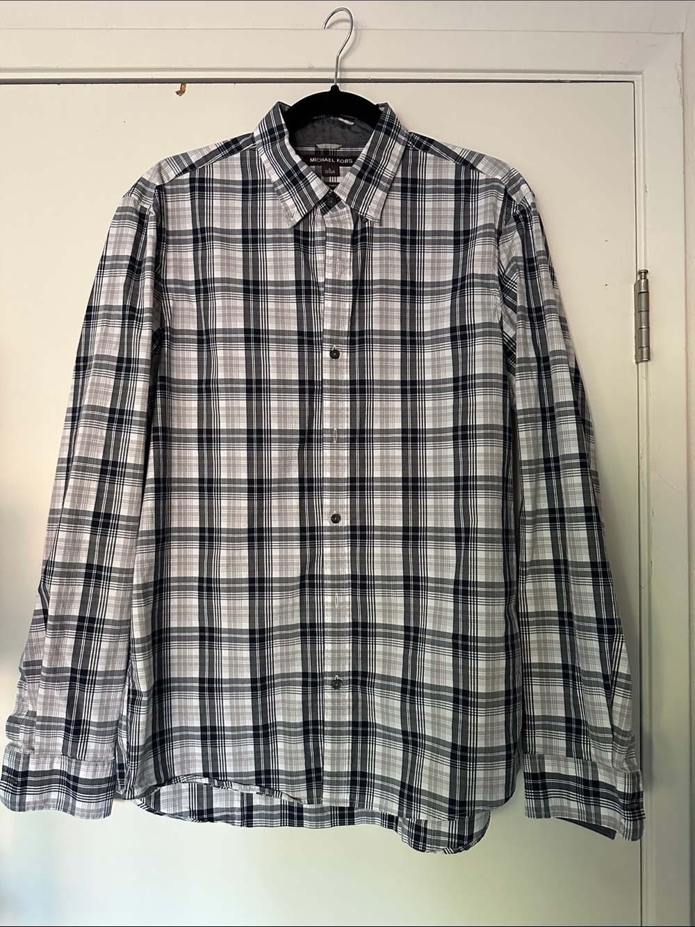 Michael Kors Men's Black & White Plaid Button-Down Shirt